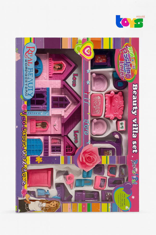 Beauty Villa Dollhouse Set – Complete Playhouse with Furniture